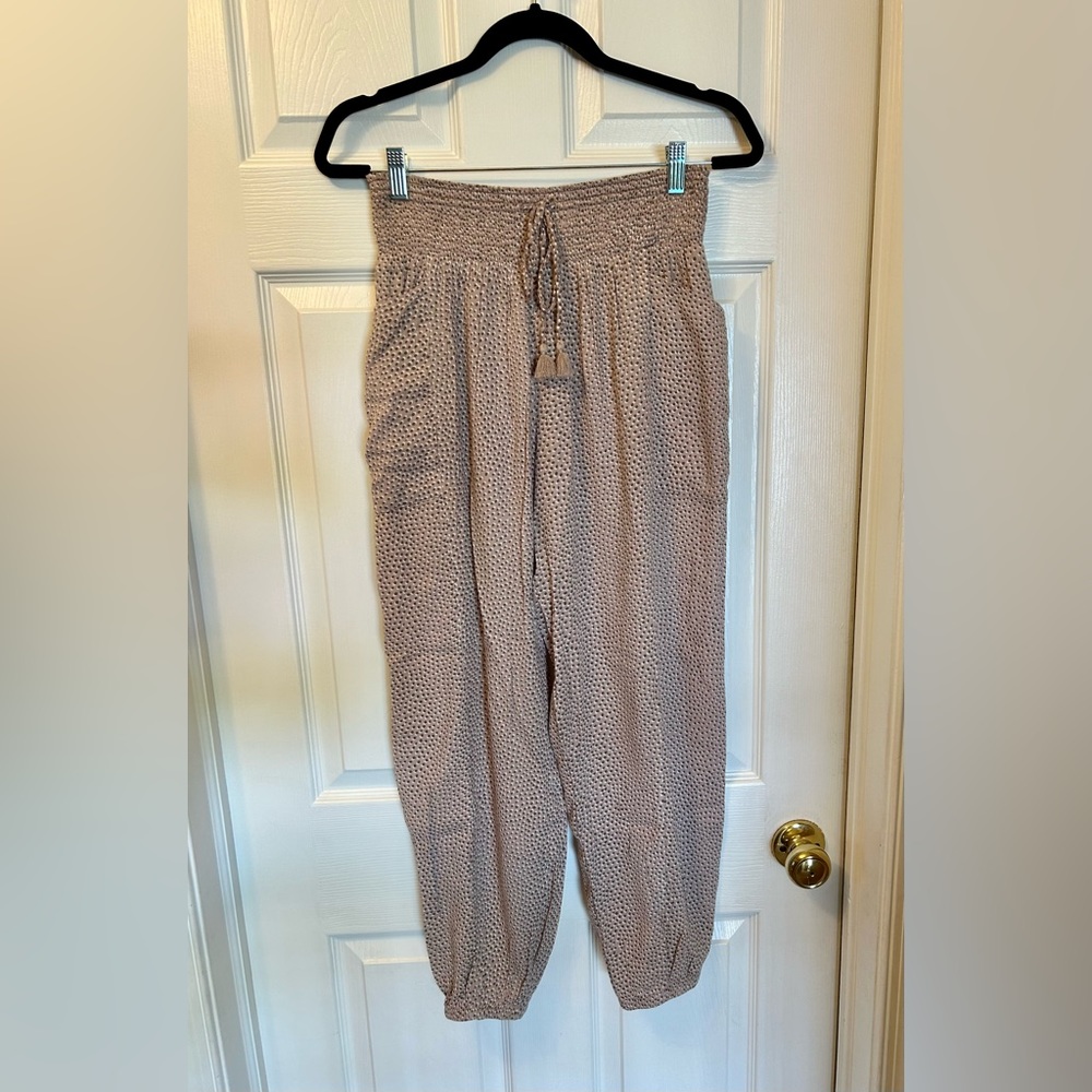 Aerie Smocked Waist Tan Gauze Pants - Picture 5 of 12